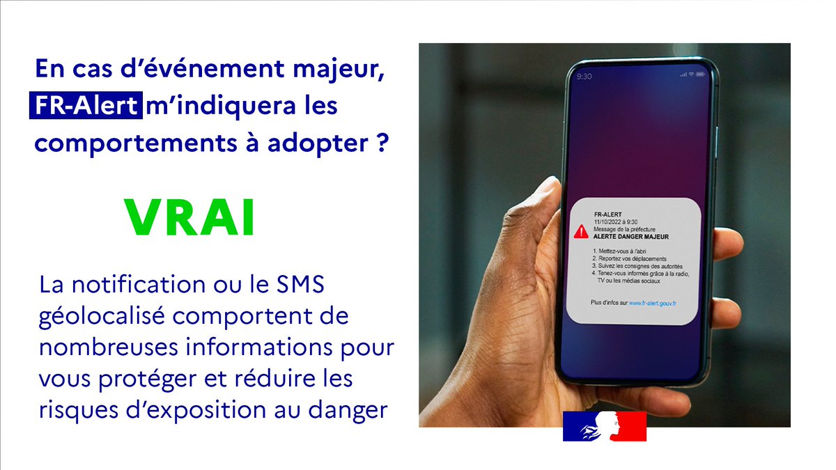 #MardiConseil 🏭🌪️ En cas de danger majeur, qu'il soit naturel, industriel ou sanitaire, #FRAlert vous informe grâce à une notification sur votre téléphone et vous indique les bons comportements à adopter.
💻 Pour en savoir plus sur son fonctionnement 👉 fr-alert.gouv.fr