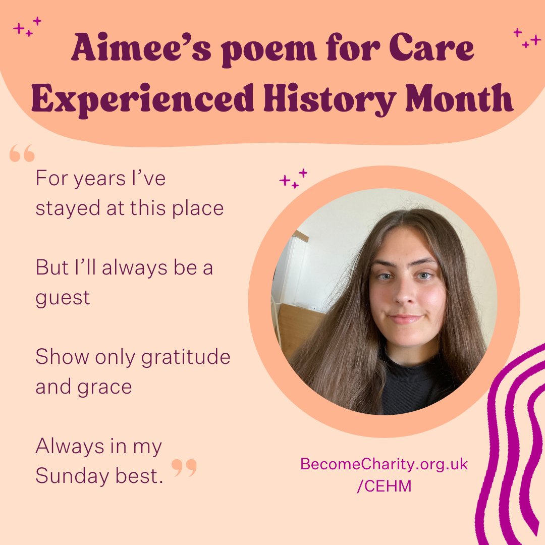 For Care Experienced History Month (#CEHM), we asked people what they want to see made history in the care system. Aimee's written a poem "rooted in the idea that I think being care experienced can feel like nowhere feels like home.”

➡️ Read Aimee's poem: becomecharity.org.uk/aimees-poem-fo…