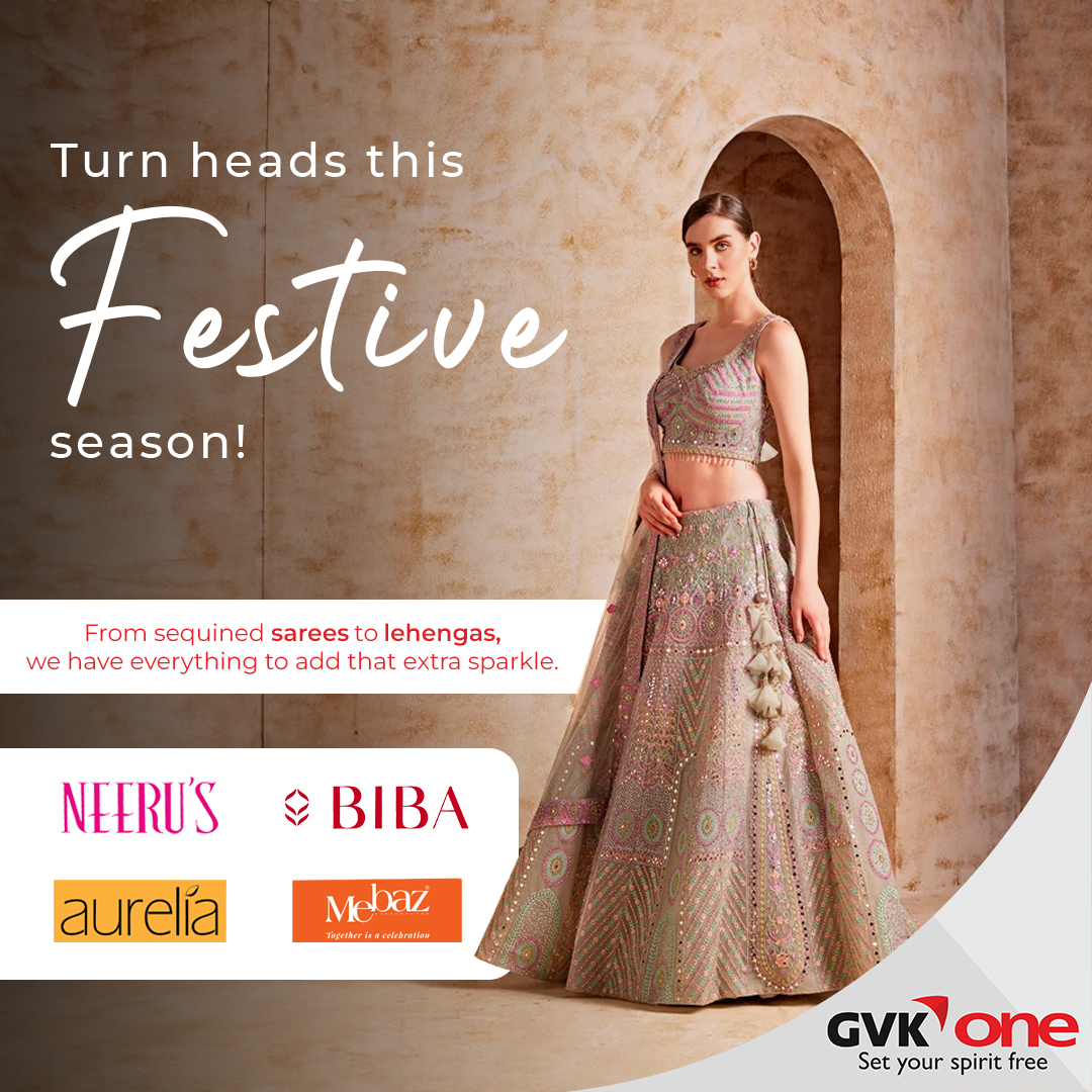 Make Every Moment Count This Festive Season.

With our new arrivals in festive wear, from vibrant sarees to dazzling lehengas, your search for the perfect celebration outfit ends here. Each piece is crafted to make you feel special and look spectacular.
#GVKOne #Festivecollection