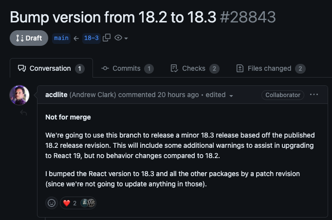 sebastienlorber's tweet photo. 👀 React 18.3 

Looks like finally a minor version will be released 

It should contain additional warnings to help us upgrade to React 19 https://t.co/loSWcUMl1z