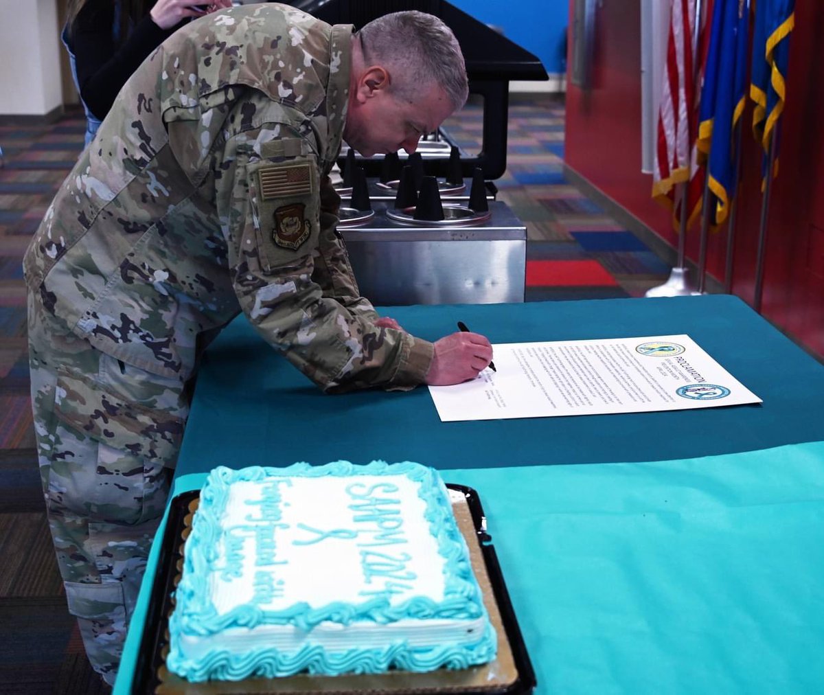 164th Airlift Wing’s Col. John S. Brinkley and wing leadership signed a proclamation in support of SAAPM, showing their commitment to a culture of respect and safety. Let's keep forging forward with change together! #SAAPM #164thAirliftWing #Initiative #ForgeForwardWithChange ✈️