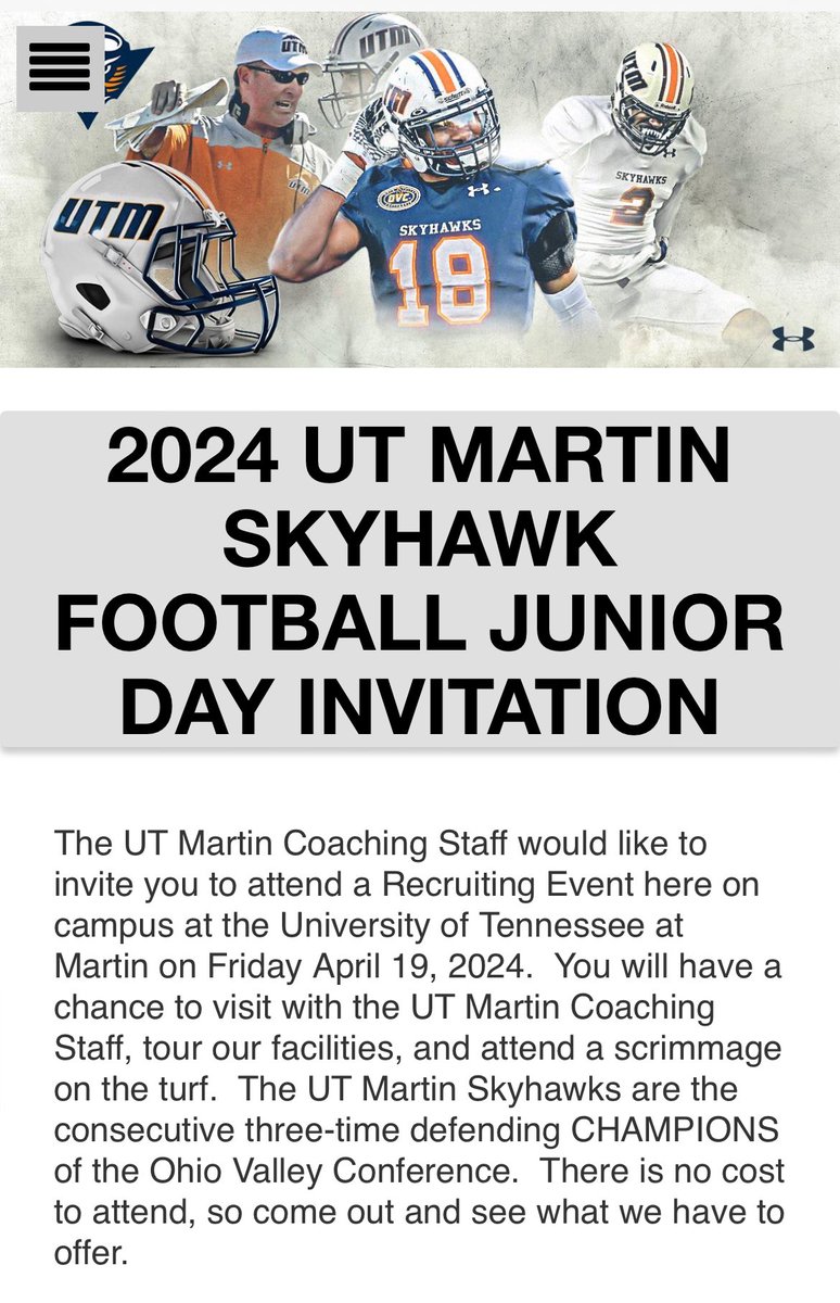 Excited to be attending the UT martin Junior day this friday along with my 7v7 team and @csoriano2025!!! #Junior #springgame @901Phenom