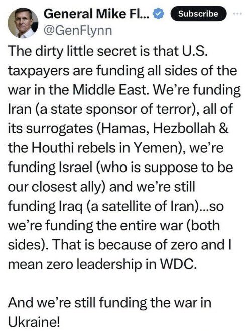 WE are finding it all ladies and gentlemen. The war machine is a money maker for these dirty politicians. 

It is out of control! 

If there is one man who knows, it’s General Flynn. 

Who agrees with him 100%? 🙋‍♂️