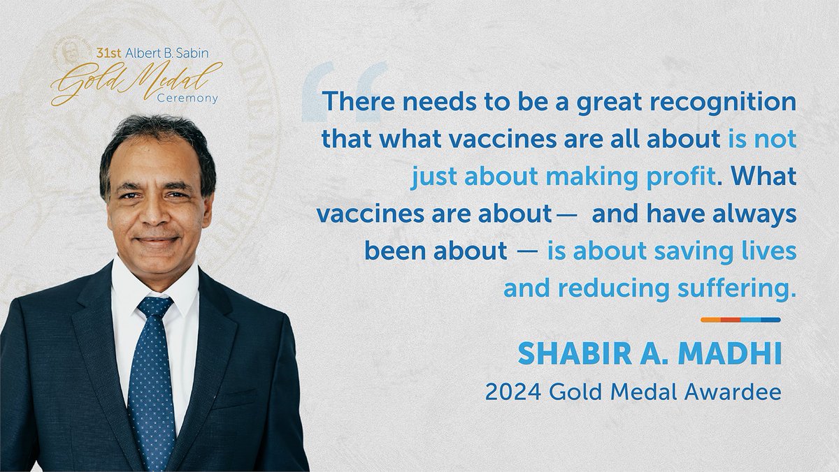 2024 Sabin Gold Medal recipient Dr. @ShabirMadh has spent his 25-year career combatting infectious diseases in Africa and beyond, and advocating for equitable access to vaccines. Read his bio: sabin.org/events/2024-al…