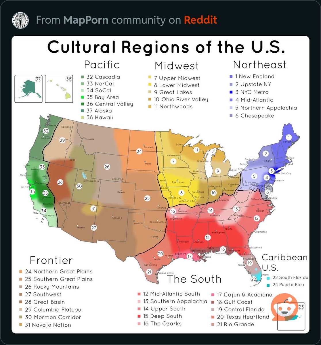 A proposed cultural map of the US. reddit.com/r/MapPorn/s/a3…