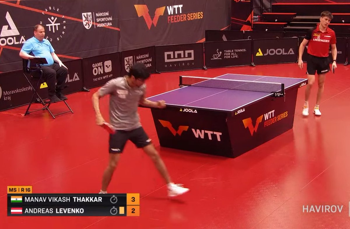 CLUTCH by Manav to enter QF of WTT Havirov Feeder! 🔥

Recovers from 0-2 to equalize 2-2
Saves 2 Match Points in Game 5 & wins 13-11💪

🇮🇳 Thakkar 3 - 2 Levenko 🇦🇹

Only 🇮🇳 remaining - QF later tonight
Closely-fought losses for Sathiyan & Yashaswini 😢

#TableTennis #WTTFeeder