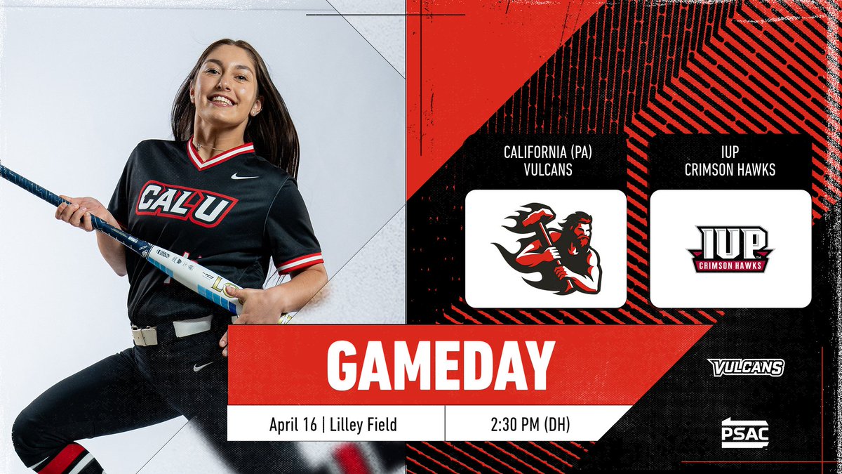 California (PA) Vulcan Athletics (@calvulcans) on Twitter photo SOFT: The Vulcans play a doubleheader for the second-straight day by hosting IUP in PSAC West action on Tuesday afternoon!
📅 April 16 (Tues)
⌚️ 2:30PM
🌤️ High of 77
🆚 IUP
📍 Lillley FIeld
📈 tinyurl.com/yc4jjb29 SOFT: The Vulcans play a doubleheader for the second-straight day by hosting IUP in PSAC West action on Tuesday afternoon!
📅 April 16 (Tues)
⌚️ 2:30PM
🌤️ High of 77
🆚 IUP
📍 Lillley FIeld
📈 tinyurl.com/yc4jjb29