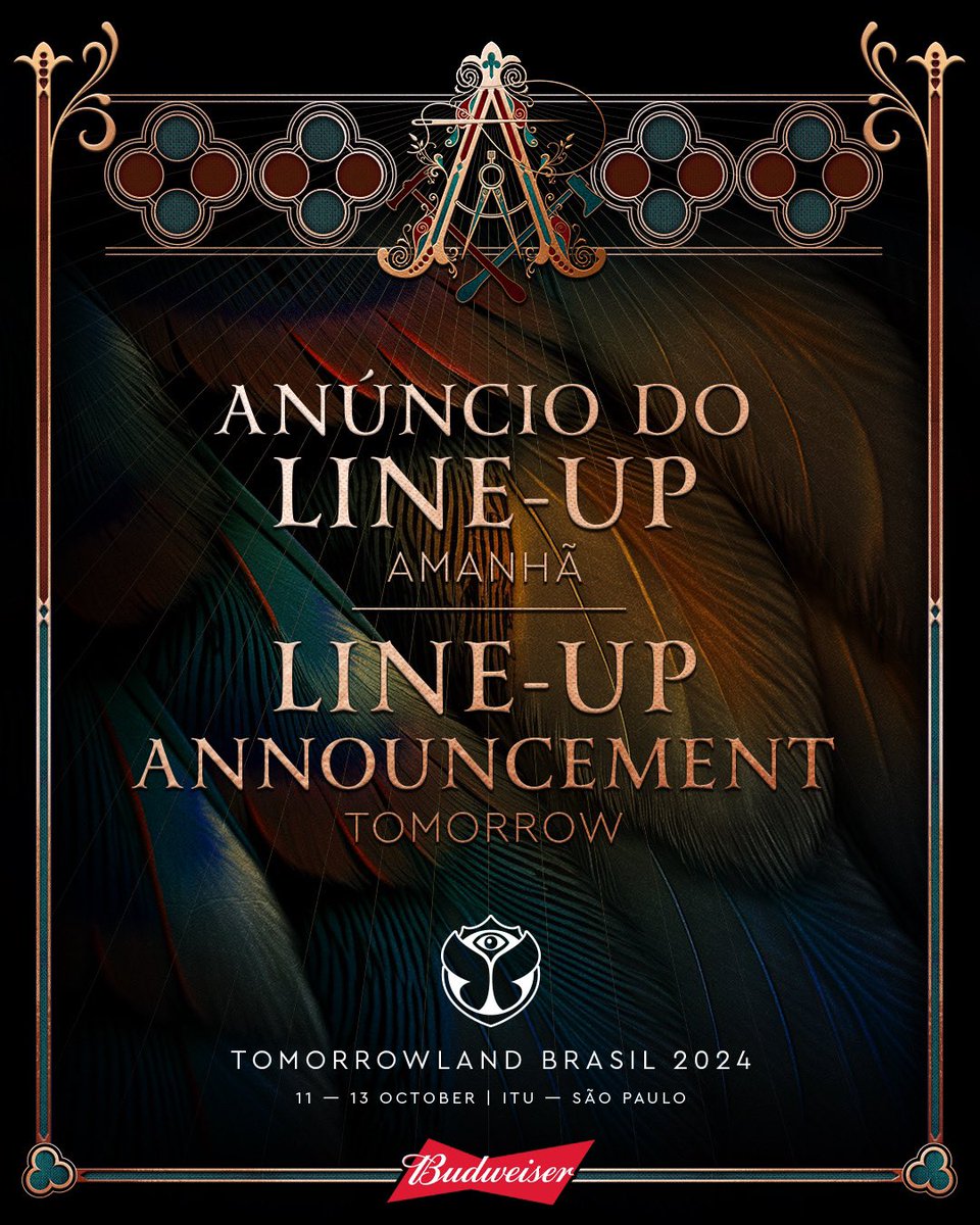 The line-up for Tomorrowland Brasil will be announced tomorrow. Pre-Register for the Tomorrowland Brasil 2024 Ticket Sale, sign into your Tomorrowland Account or create one at my.tomorrowland.com. Together with @Budweiser_Br.