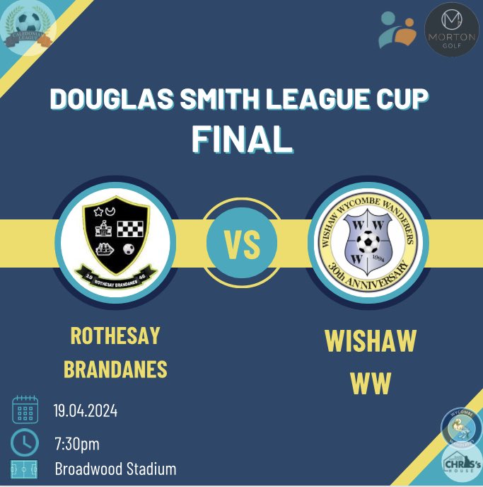 A small typo in the last post…👀 🆚 Rothesay Brandanes 🏆 Douglas Smith League Cup - Final 📅 19.04.2024 🕢 7:30pm 🏟️ Broadwood Stadium 🎟️ £5 adults; £3 concessions; 🆓 for under 12s @MortonGolfing @scottish_aff @CaledonianAFA @bluntphil @nlcpeople @PressSport