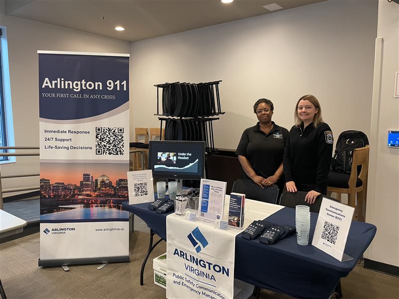 This week Debbie and Tennille from our amazing Emergency Communications Center ('ECC' is Arlington's 911 call center) participated in a @ArlingtonVA Career Fair. Are you interested in learning about working in our ECC? Another career fair on Saturday. Details coming soon!