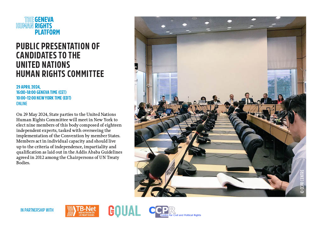 🌍 Join the first-ever online public presentation of candidates to the UN Human Rights Committee on 29 April. A pivotal step for transparency in treaty body elections. 🕓 Geneva 4-6 PM CEST | New York 10 AM-12 PM EDT. Register now: geneva-academy-ch.zoom.us/webinar/regist… #UNHRC