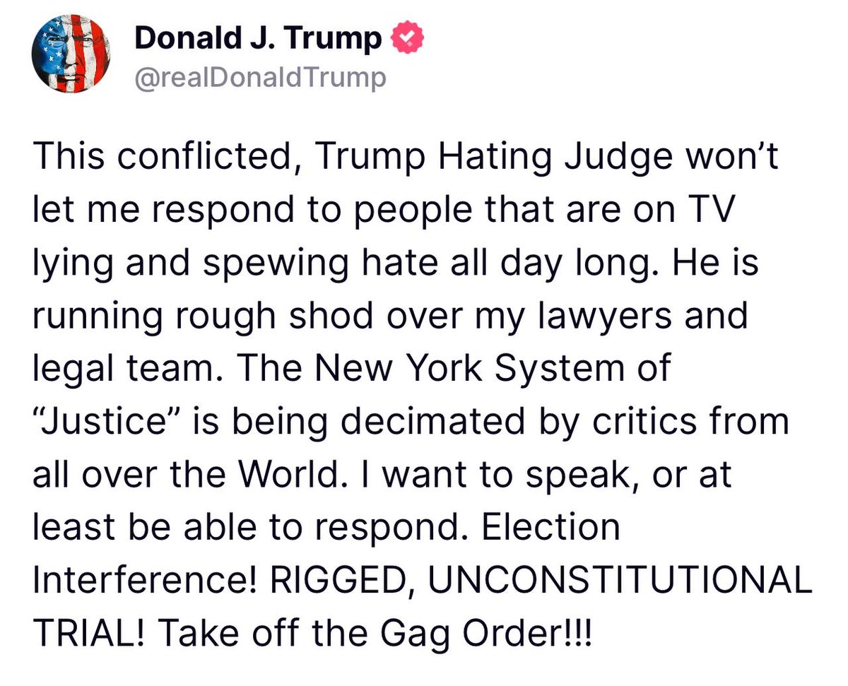 President Trump: 'Election Interference! RIGGED , UNCONSTITUTIONAL TRIAL! Take off the Gag Order!!!'