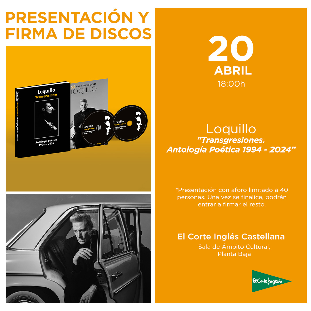 Hoy voy a ser un rock'n'roll star 🎸@Loquillo nos presenta su último álbum ''Transgresiones'' en su firma de discos el sábado a las 18h ➡️ qrcd.org/50Yd