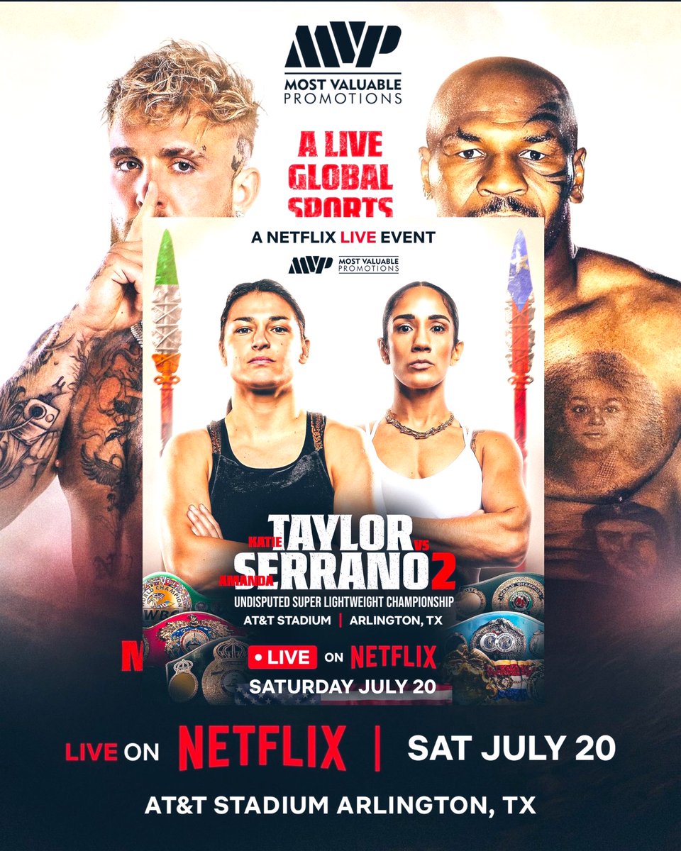 It just keeps getting better and better;

Taylor 🆚 Serrano x 2 - Undisputed 🏆

Undercard of Paul vs Tyson 

It’s 🇮🇪 vs 🇵🇷, the run back! Let’s get it! 

#boxing #PaulTyson #TaylorSerrano #HaneyGarcia #AboutthatLife