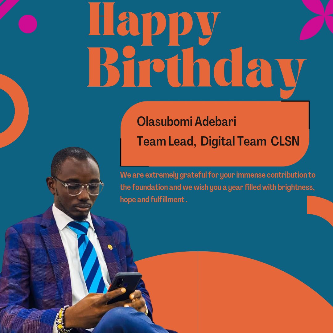 Happy Birthday to The Team lead, Digital Team Adebari Olasubomi. We wish you all the Joy and Happiness life can offer. Enjoy fulfilment and Bliss thorough out your new year.

#Teamcelebration #Birthday #WeTSR #CLSN