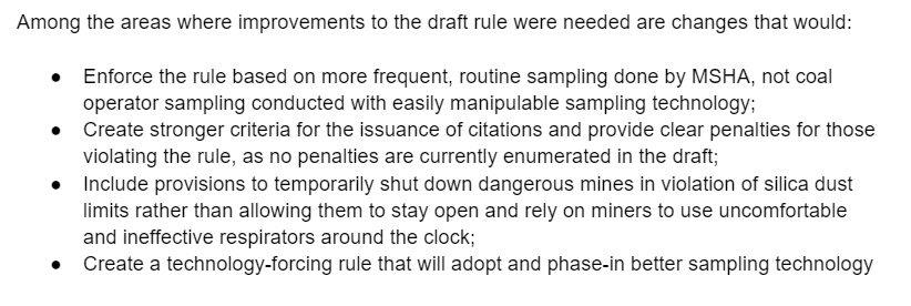 A reminder of what advocates are looking for in @MSHA_DOL's final #SilicaDust rule to curb #BlackLung: