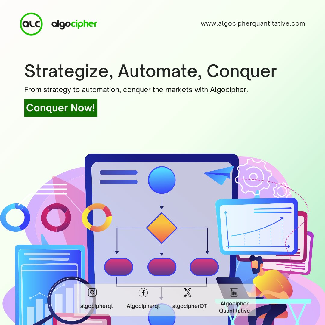 Strategize, Automate, Conquer

From strategy to automation, conquer the markets with Algocipher. 
Conquer now!

#algocipherautomatedtrading #algocipher #algocipherquantitative #quantitativefinance #automatedtrading #algociphercustomisedtrading #tradingbot #tradingbots