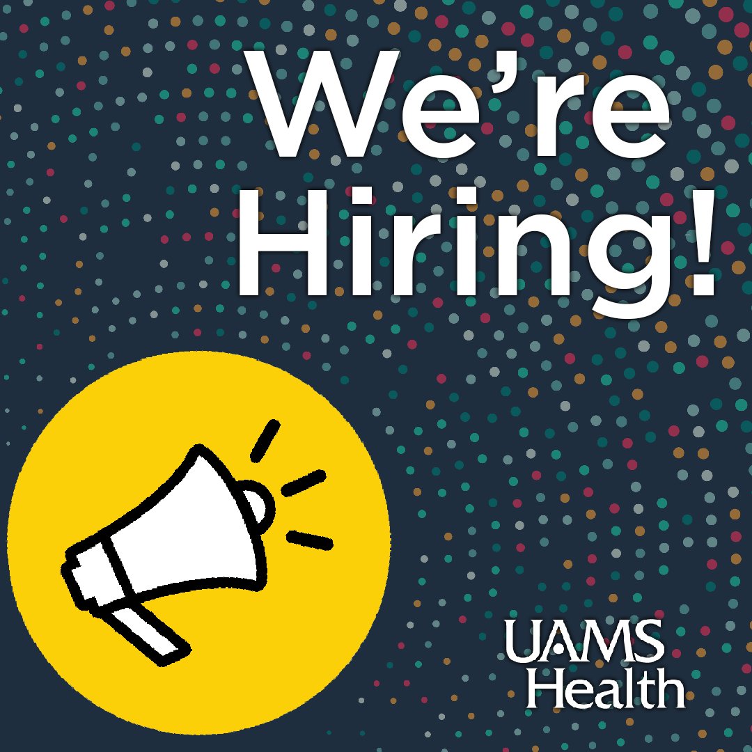 🚨WE'RE HIRING!🚨 UAMS is looking for qualified candidates for the following positions: ✔️Social Work Supervisor: bit.ly/4cZGq0v ✔️Research Associate I: bit.ly/3JiM9kD ✔️Research Technician: bit.ly/4aB12ui (4)