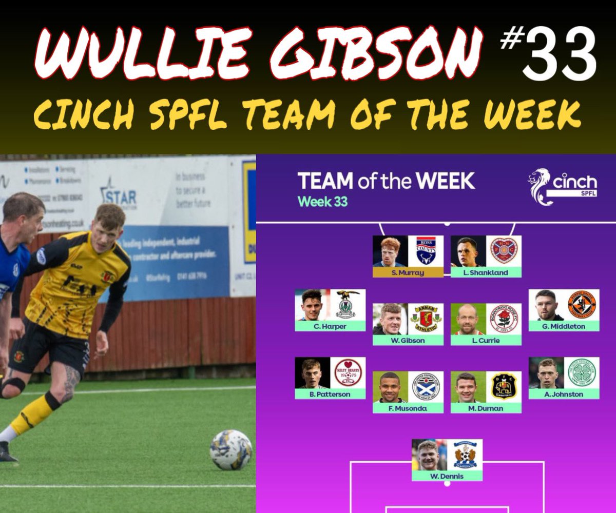 Congratulations to Wullie Gibson who has been selected in this week’s team of the week after his great performance including 3 assists against Cove Rangers. Well deserved, Wullie!👏🖤💛