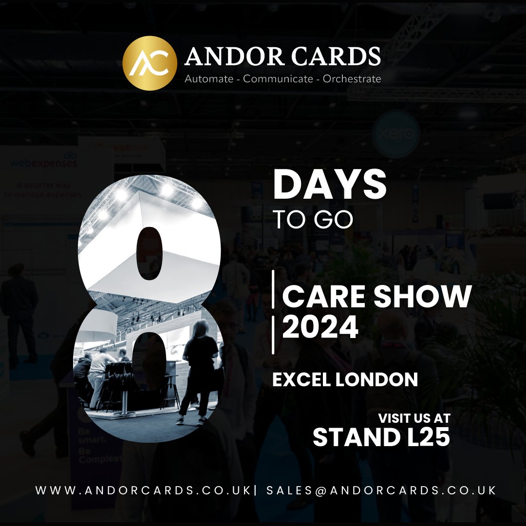 💳How fast is time going! Just 8 Days to go until we kick off another event, this time exhibiting at the @CareShow in London on the 24-25th April #CareShowLDN #Care #CareHomesUK #AndorCards #CareShow2024