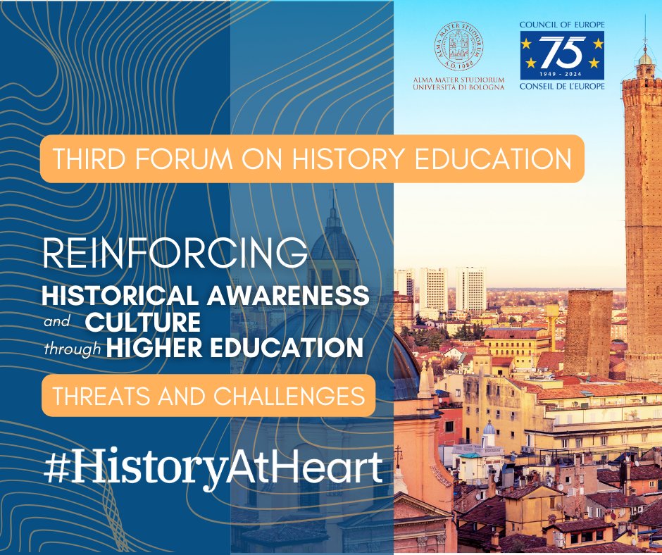 What is the role of #HigherEducation in quality history education? Our next event is around the corner⤵️ 🗓️15-17/05 -3⃣rd Forum on #history #education “Reinforcing historical awareness and culture through higher education' with @Unibo 🗞️go.coe.int/Sdf8v #HistoryAtHeart