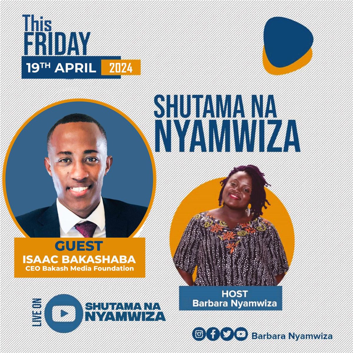 .@BarbaraNyamwiza sat me down on her #ShutamaNaNyamwiza show to tell my journey of growing up & the inception of @BakashMediaUG It streams this Friday on YouTube.