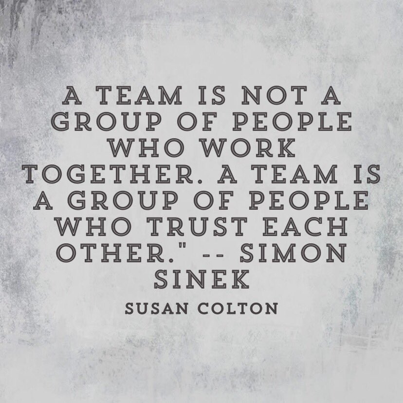 A team is not a group of people who work together. A team is a group of people who trust each other.' -Simon Sinek #TuesdayThoughts #Teamwork #Lovemyteam