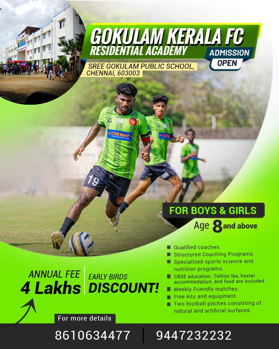 𝑮𝑲𝑭𝑪 𝑬𝒍𝒊𝒕𝒆 𝑨𝒄𝒂𝒅𝒆𝒎𝒚 𝒊𝒔 𝒉𝒆𝒓𝒆! 

We are proud to announce that we will be starting an Elite Academy in both boys and girls category in Chennai ⚡🤝

Admissions are open for those who are aged 8 and above 🤟

#gkfc #malabarians #IndianFootball