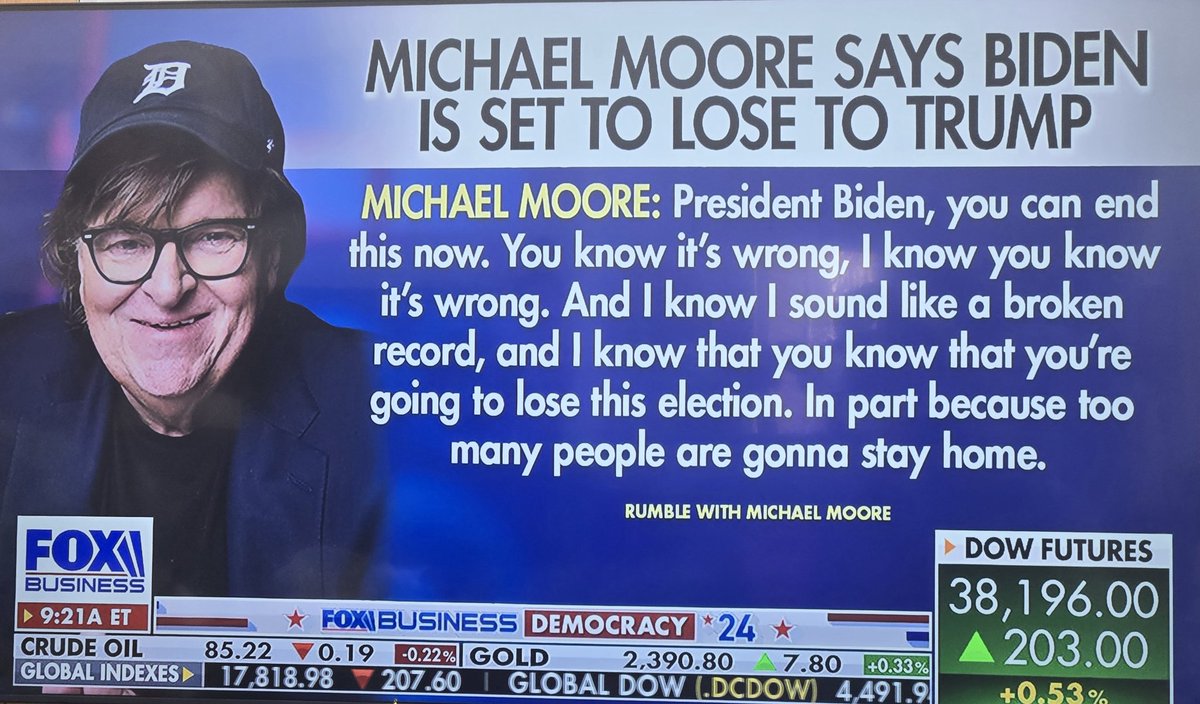 Michael Moore's warning on Biden's losing the election.
For a change, Mike is correct!