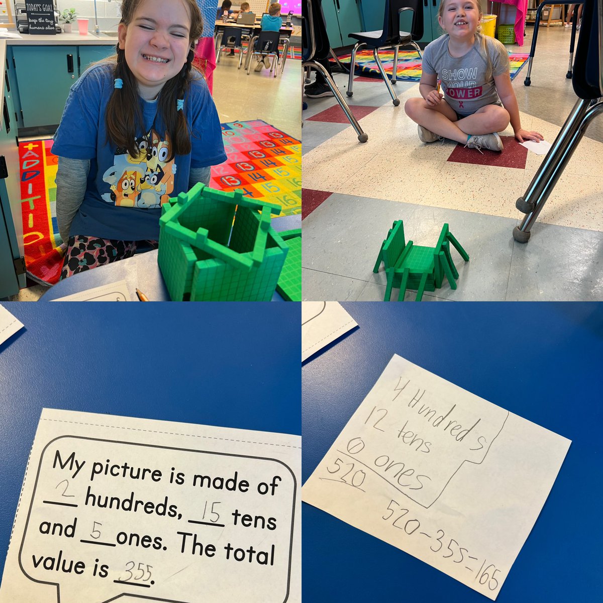 In math today we made houses from base ten blocks to model 3-digit subtraction sentences! #aacpsawesome