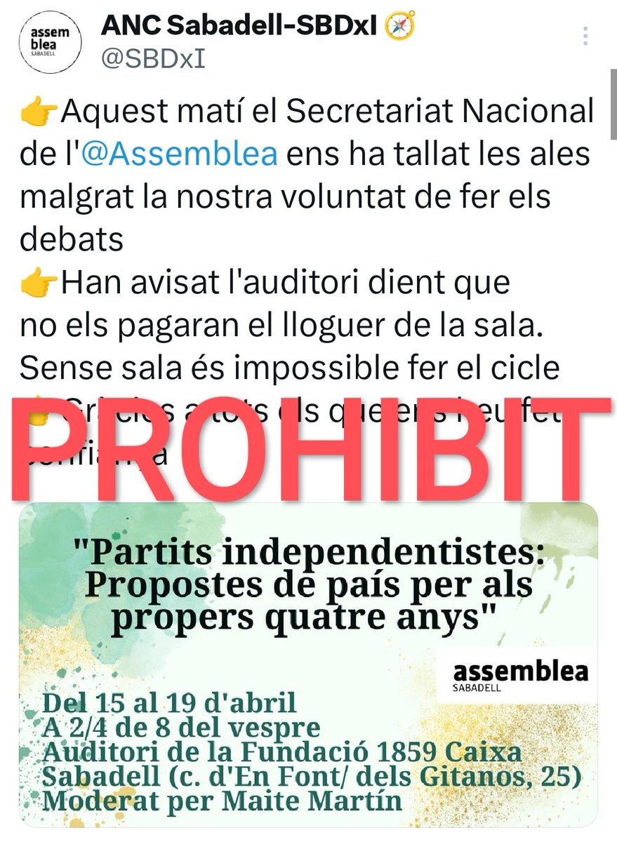 CARTA OBERTA A <a href="/DolorsFeliu/">Dolors Feliu</a>, PRESIDENTA DE L'ANC:

M'he llegit amb atenció la teva entrevista, que potser és l'última que faràs com a presidenta de l'<a href="/assemblea/">Assemblea Nacional Catalana</a>. Com a ex-company del secretariat nacional m'agradaria donar-te les gràcies per la feina ben feta que hem compartit