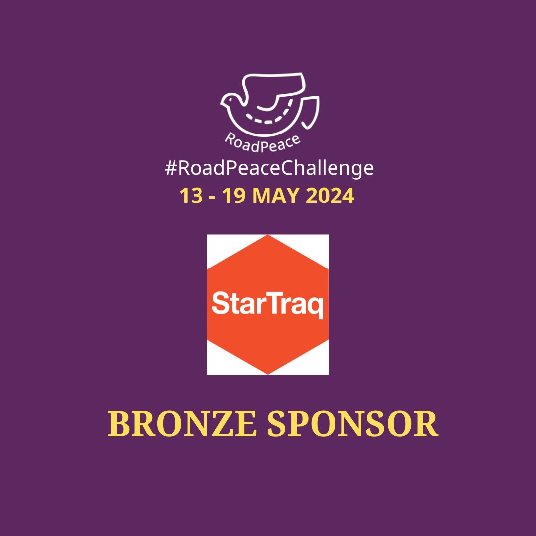 Thanks so much @StarTraqUKLtd for becoming a bronze sponsor of the #RoadPeaceChallenge2024, demonstrating their commitment to reducing road death & supporting bereaved families. We still have Gold, Silver & Bronze sponsorship options available. Please email info@roadpeace.org 💜