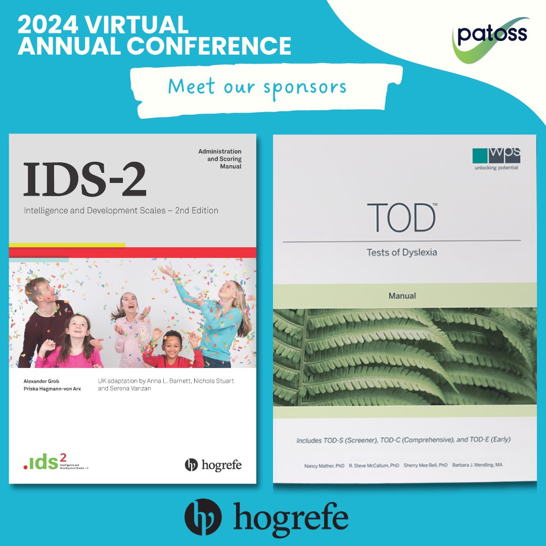 Meet our sponsors! 

Hogrefe Ltd are a leading publisher of psychometric assessments and a training course provider, who combine a scientific approach with in-depth expertise.

Find out more via: hogrefe.com/uk/

#patossconference #patossconference2024