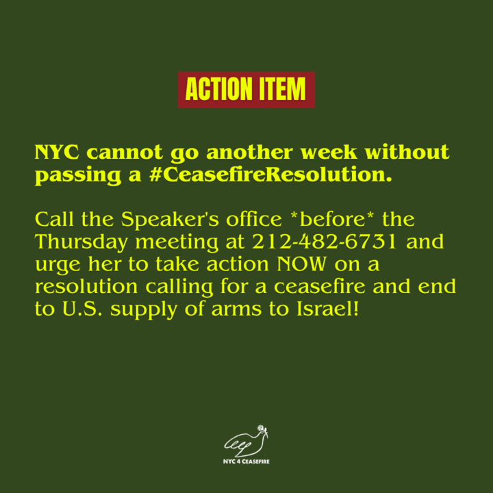 An NYC #CeasefireResolution is OVERDUE! We’re standing with 50+ orgs calling on @NYCSpeakerAdams to right this wrong by the 4/18 stated meeting.