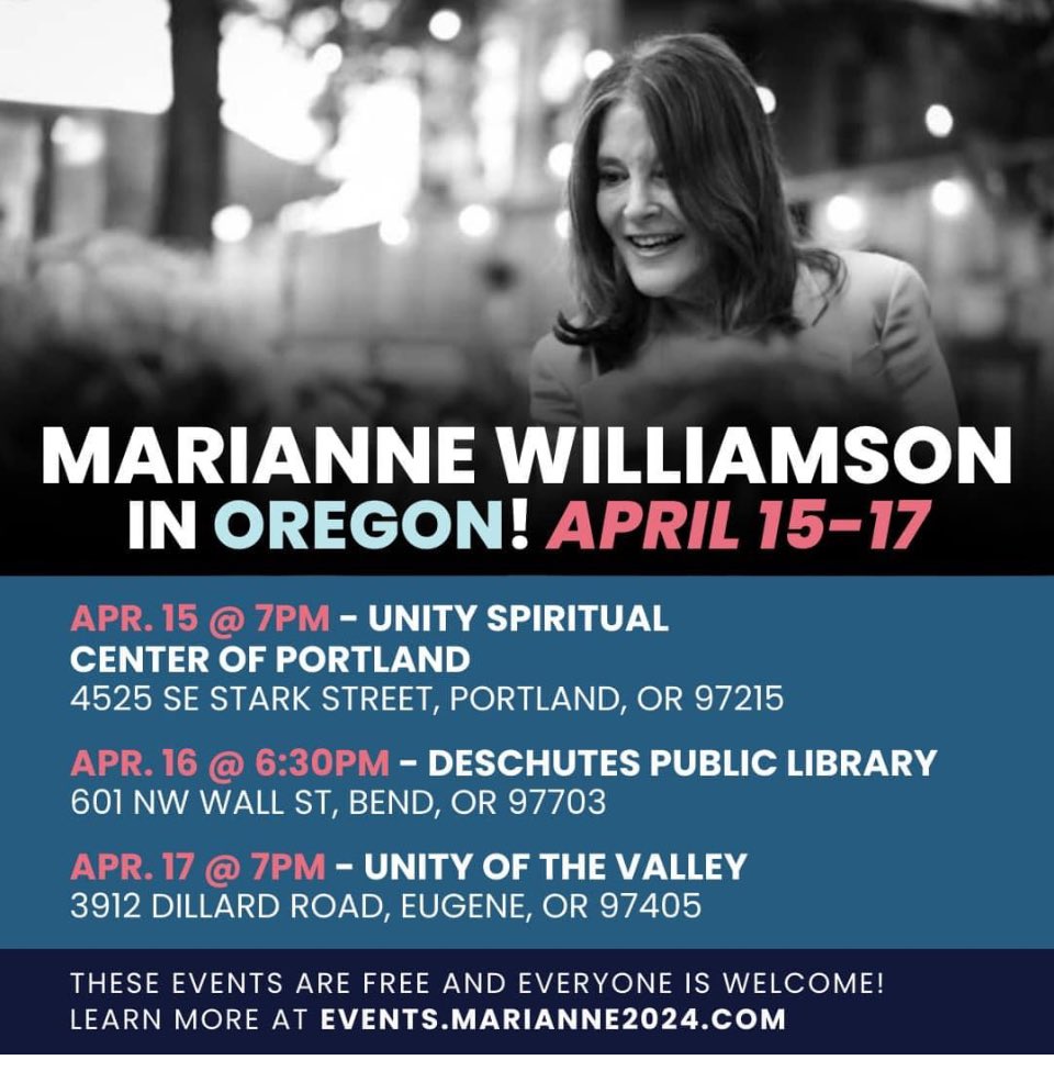 nancyladish2's tweet photo. See @marwilliamson in Oregon! Then cast your vote in the primary on May 21st for a leader who is “for the people.”
#Marianne2024
#ORPrimary https://t.co/yBrNISVSh9
