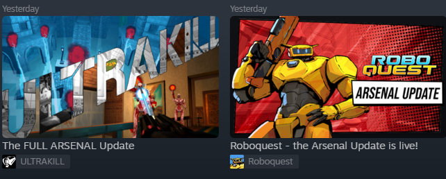 why did both of the hardcore singleplayer fps games that have a robot as a main character get an arsenal update at the same time? what a time to be alive.