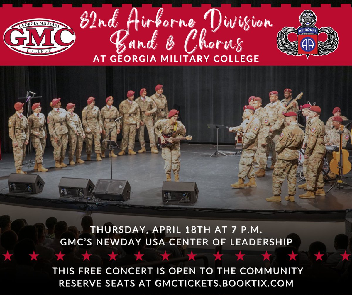 Join us this Thursday night as Georgia Military College comes alive with the electrifying performance of the 82nd Airborne! Get ready for an unforgettable evening filled with music and celebration! 🎶🎉
