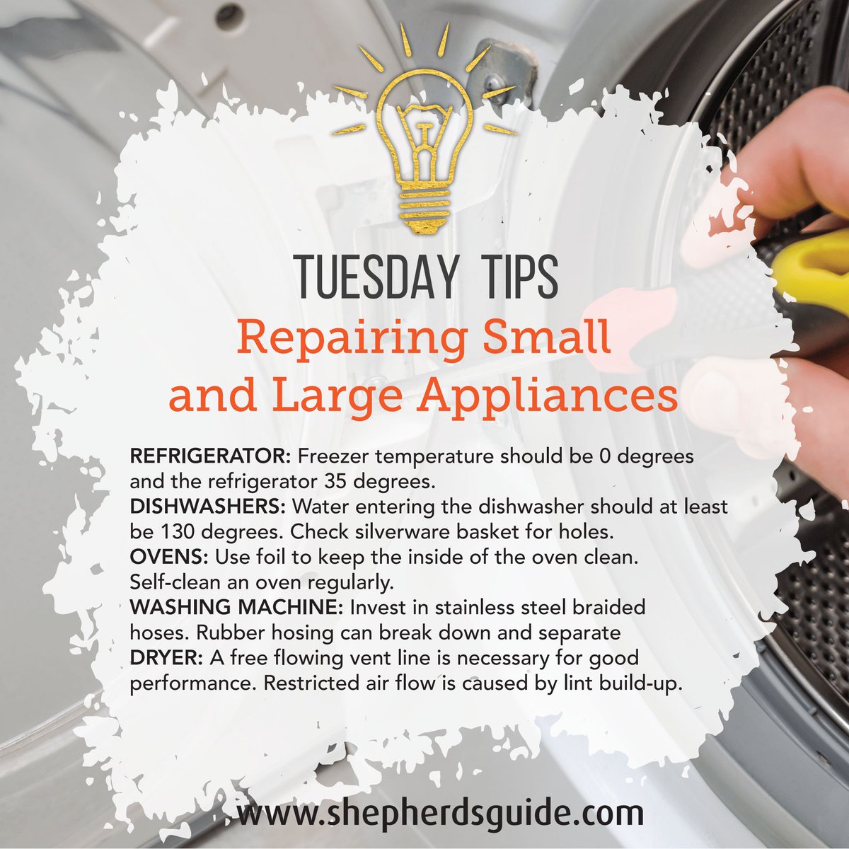 Tuesday Tips–
Repairing Small and Large Appliances
#TuesdayTips #ShepherdsGuide
Read More: tinyurl.com/ykryv733