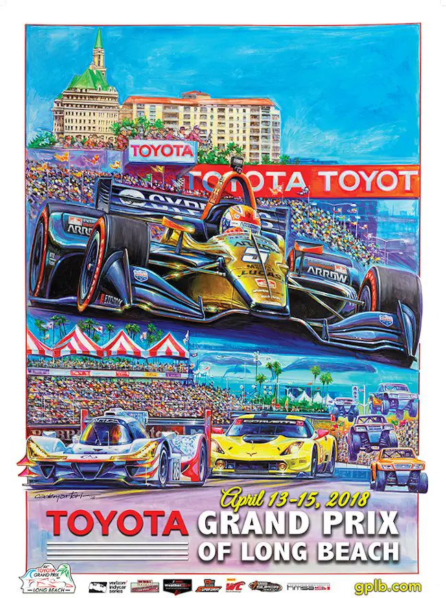 Toyota sponsored the #LongBeachGP for so many years that Southern California folks simply referred to the Event as ' The Toyota Grand Prix '. Here's the final Toyota LBGP poster, celebrating James Hinchcliffe's @Hinchtown 2017 victory, #IndyCar #IMSA @beckyjhinch @IndyMHull