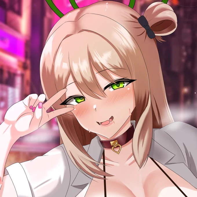 【NSFW/十六夜ノノミ/アメスク露出】「ふふ…っ先生が一緒にいらっしゃるからこんなコト出来るんですよ…っ」 