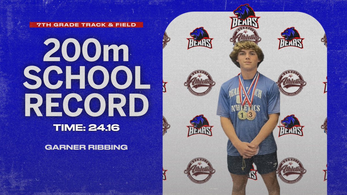 Bear Branch Boys Athletics (@bbjhbearsath) on Twitter photo The Branch saw 4 School Records get broken this Track Season by our 7th Grade Athletes!
4x100 and 4x200: Garner Ribbing, Zachary Solomon, Cason Brummett, Nathan Thomas
200m: Garner Ribbing
800m: Holden Haddox
@BBJHBears | <a href="/MagHS_BoysTF/">Magnolia HS Boys Track & Field</a> | <a href="/MagISDAthletics/">Magnolia ISD Athletics</a> The Branch saw 4 School Records get broken this Track Season by our 7th Grade Athletes!
4x100 and 4x200: Garner Ribbing, Zachary Solomon, Cason Brummett, Nathan Thomas
200m: Garner Ribbing
800m: Holden Haddox
@BBJHBears | <a href="/MagHS_BoysTF/">Magnolia HS Boys Track & Field</a> | <a href="/MagISDAthletics/">Magnolia ISD Athletics</a>