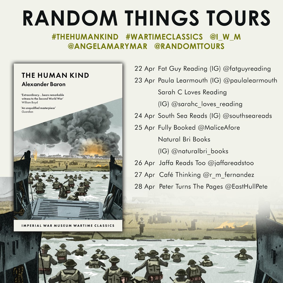 RandomTTours's tweet photo. Thrilled to work with @angelamarymar on this @I_W_M #WartimeClassics #RandomThingsTours Blog Tour for #TheHumanKind by #AlexanderBaron
Begins 22 April https://t.co/aWCBszhZnP