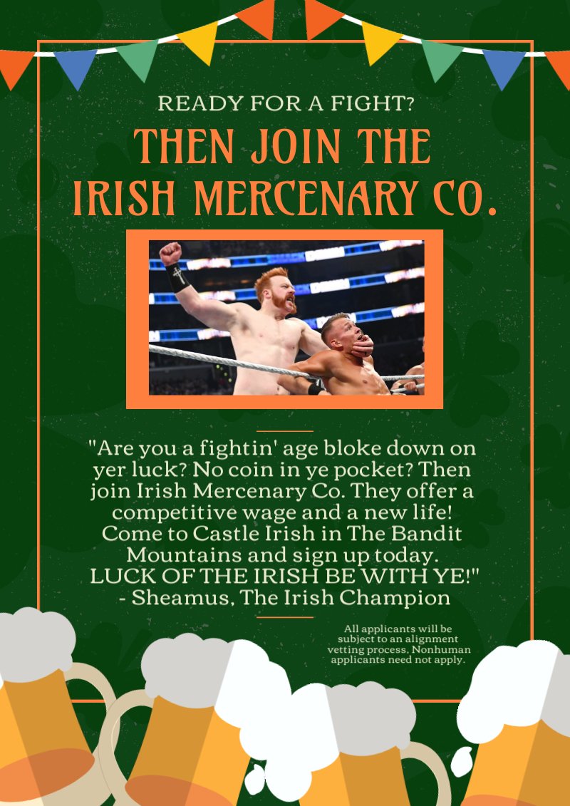 RobertTheDirty's tweet photo. The Irish are lookin' for any blokes ready to pick up arms and fight for the gold at the end of the bloody rainbow! We don't want any non human wankers in our ranks. Not raciest just don't like em, simple as!
#Brosr #Machodor #BattleBraunstein https://t.co/B3ZCnrD9oJ