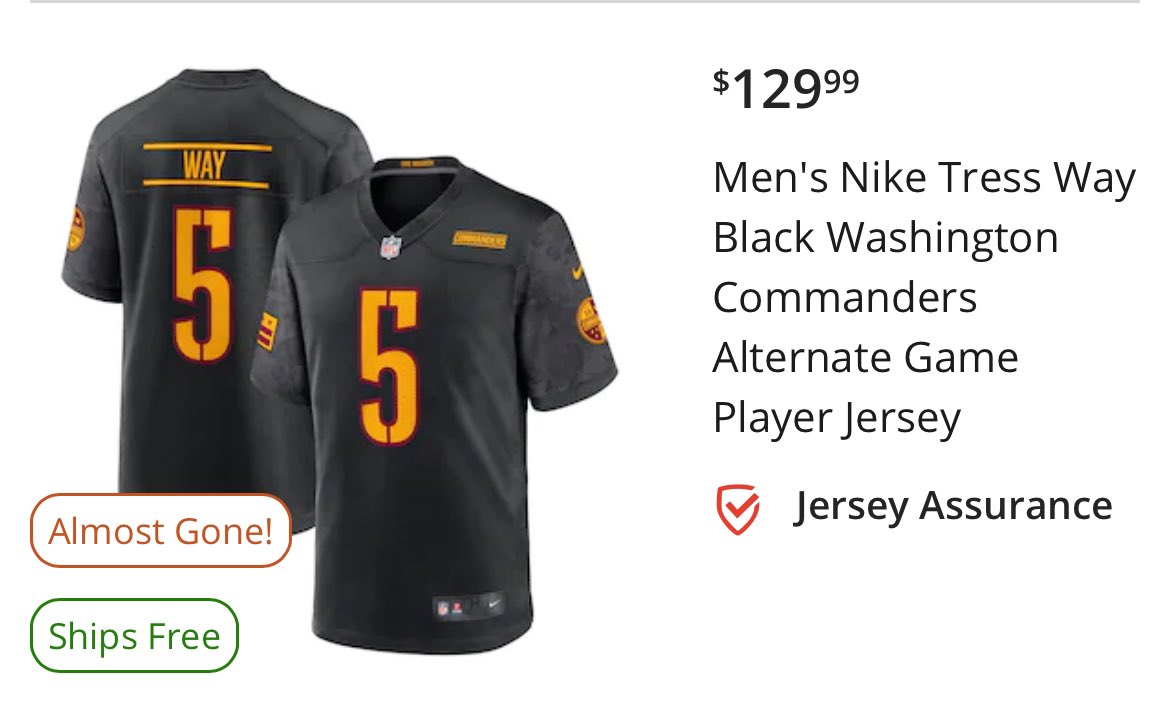 DC_SportsGuy's tweet photo. @JulianSadurTV Who knows but his commanders jersey is still full price and Jamin Davis’ football team jersey is also marked down https://t.co/qzFZbZnF0v