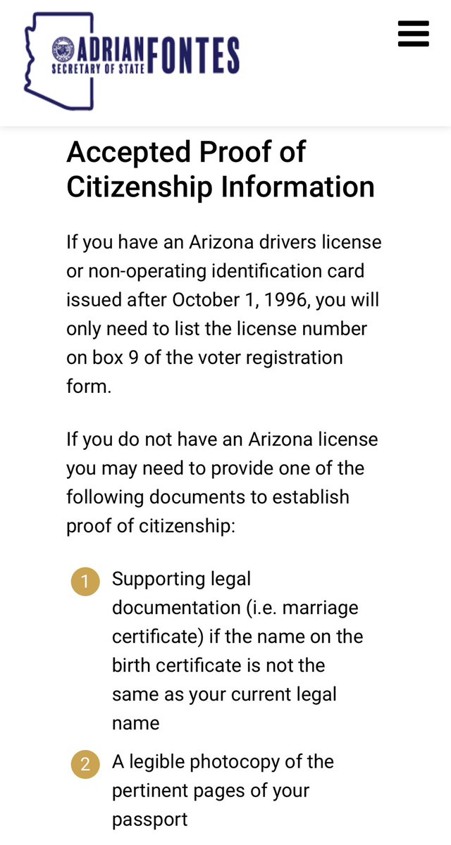 Arizona v. ITCA held that states must “accept and use” the NVRA Federal Form, that only requires a voter to check a box claiming citizenship. Every state must accept & use the Federal Form. Arizona is the only state that differentiates “fed only” voters. azsos.gov/elections/vote…