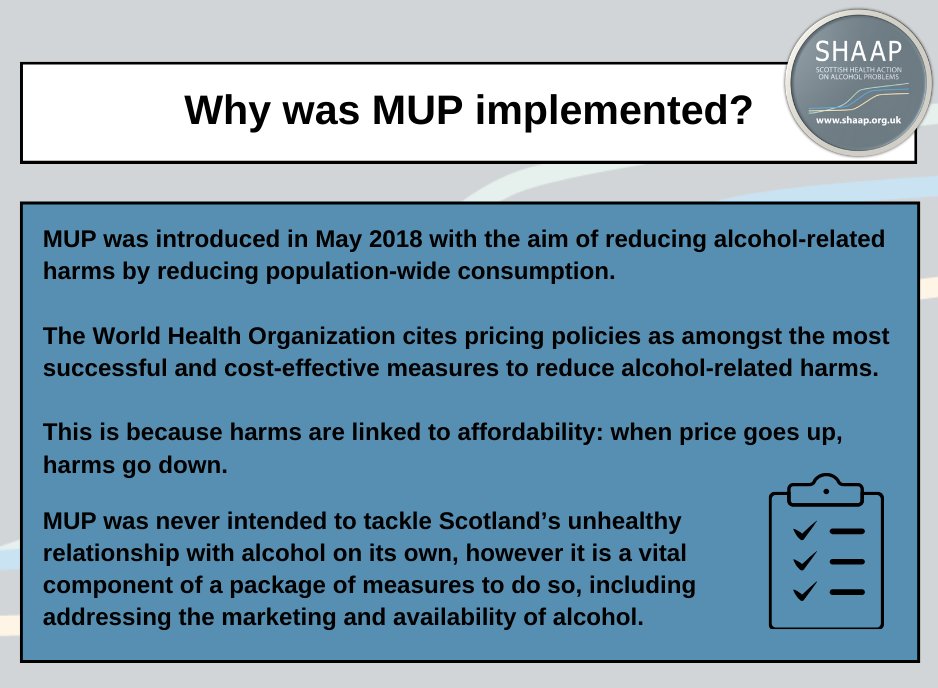 ❗️Tomorrow the Scottish Parliament will be voting on whether to maintain MUP and to increase the level to 65p per unit Why was MUP implemented?