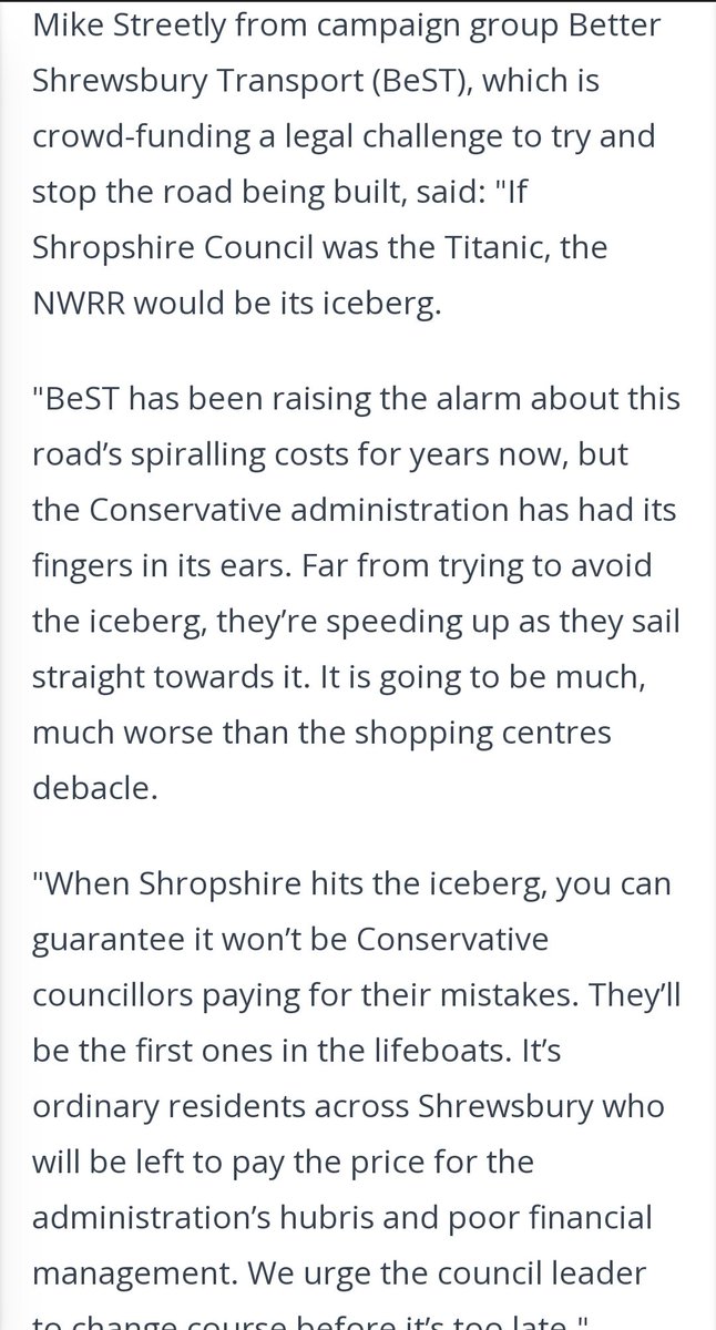 'If Shropshire Council was the Titanic, the NWRR would be the iceberg' 🧊🛳 Huge risk of #bankruptcy ahoy! Guess who has bagged all the lifeboats? #Shrewsbury #No2NWRR @adamgreen30 @ClareAshford @MarkLeeElliott @JBuckleyLabour @OfKawczynski @DavidVasmer shropshirestar.com/news/politics/…