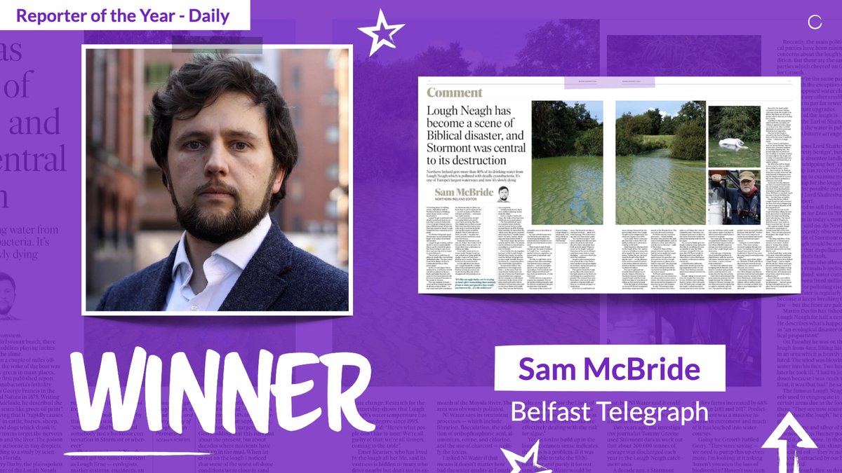 Congratulations to Sam McBride / @SJAMcBride @BelTel on winning in the Reporter of the Year (Daily) category at the #RegionalPressAwards 2024!