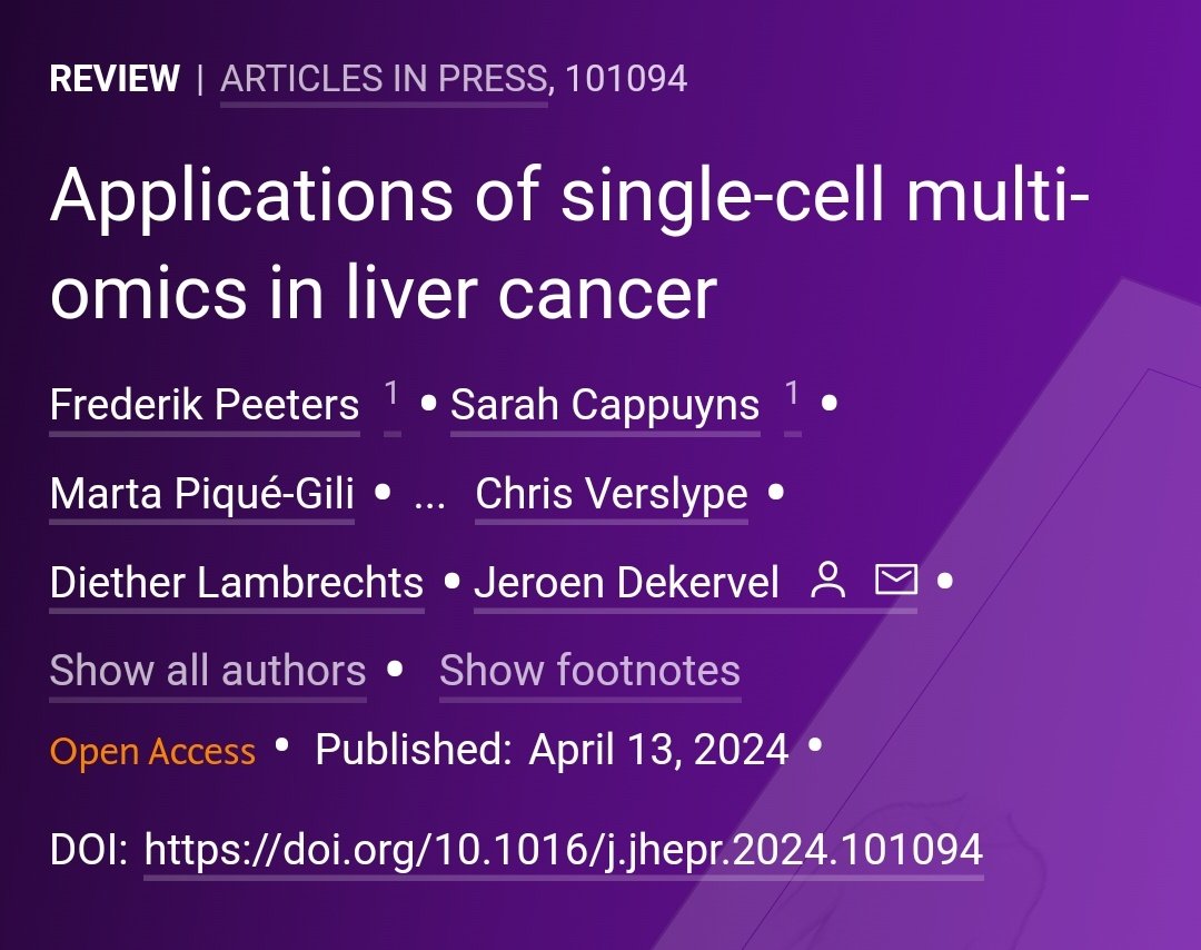 🟪NEW Article in press❕

Applications of single-cell multi-omics in liver cancer

🔓#OpenAccess at 👉jhep-reports.eu/article/S2589-…

#LiverTwitter
#HepatocellularCarcinoma
#HCC