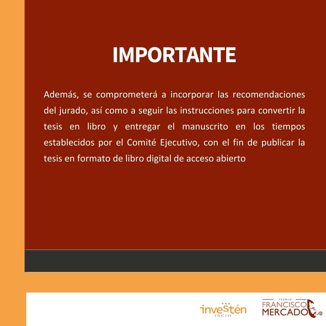 Investenisciii's tweet photo. ¡Participa en la III edición del #PremioFranciscoMercado! 🏆
Recuerda: la convocatoria para presentar trabajos sigue abierta hasta el 30 de abril. 🗓️
Encuentra toda la información en:
👉 https://t.co/x6FF2isKnd
👉 https://t.co/AOBdx7qb1F
#investigacionensalud #investenisciii https://t.co/z4Cxg9cyJr